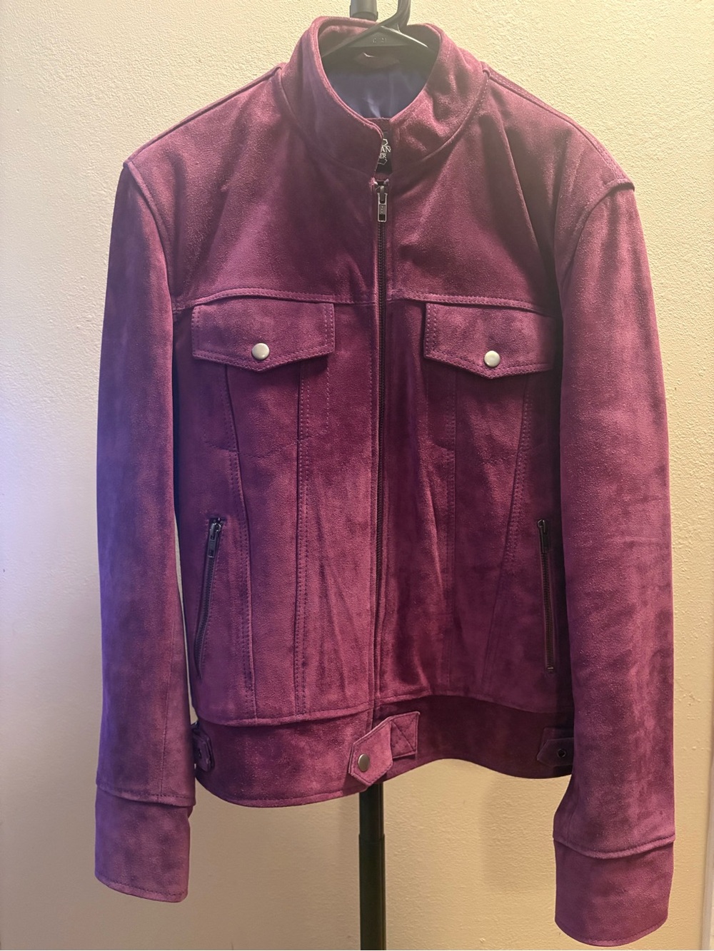 Women's Suede Zip-Front Jacket - Purple